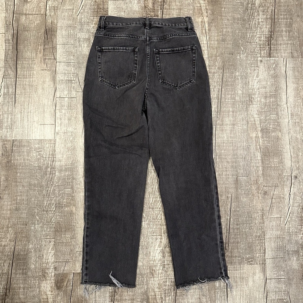 Pacsun Black High Rise Straight Denim Jeans Sz 26 Distressed Button‎ Fly Raw Hem - Picture 10 of 10